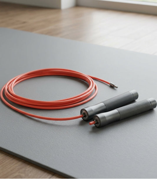 Tidm Axleline Coated Steel Jump Rope Adjustable to 9.8 ft Coral Graphite - Lifestyle view