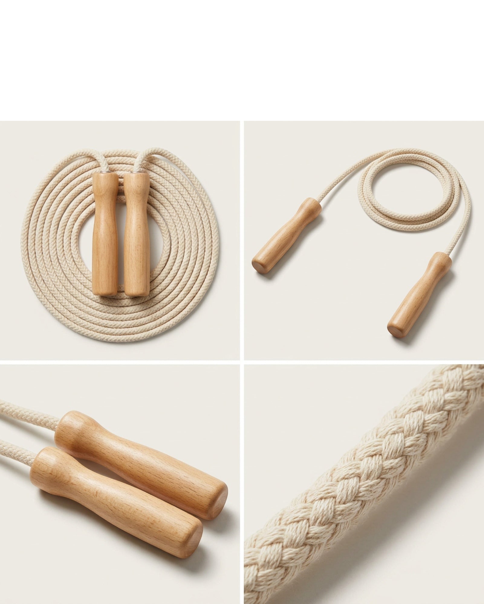 Tidm Cotton Jump Rope Natural 8 ft Wood Handles