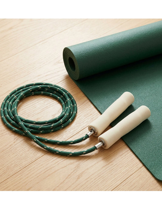 Tidm Softcoil Braided Polyester Jump Rope 9 ft Forest Cream - Lifestyle view